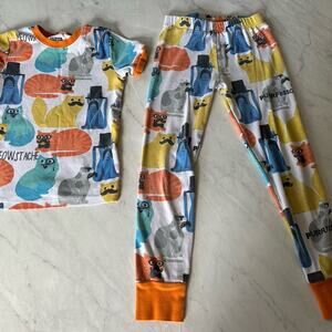 Girl’s Spotted Zebra Do You Like My Meowstache Cat 2 Piece Pajama Set, SZ 6